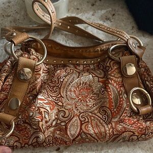 Kathy Van Zeeland Paisley Shoulder Bag in Brown and Orange
